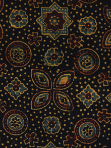Black Brown Yellow Green Ajrakh Hand Block Printed Cotton Blouse Fabric - BPA045