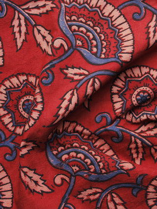 Red Blue Baby Pink Ajrakh Hand Block Printed Cotton Blouse Fabric - BPA069