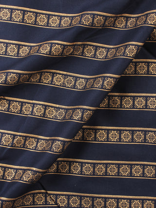 Blue Gold Block Printed Cotton Fabric Per Meter - F001F2201