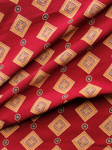 Maroon Peach Black Ajrakh Hand Block Printed Rayon Fabric Per Meter - F003F1547