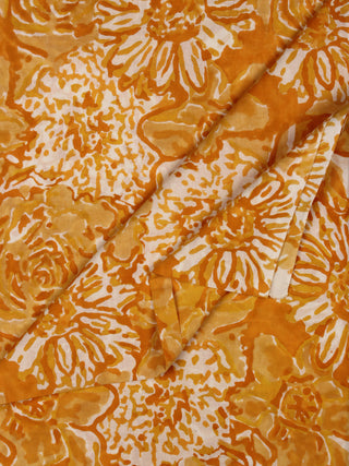 Mustard Yellow White Hand Block Printed Cotton Fabric Per Meter - F001F2035