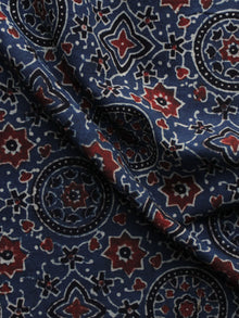 Indigo Red Black Ajrakh Printed Cotton Fabric Per Meter - F003F1158