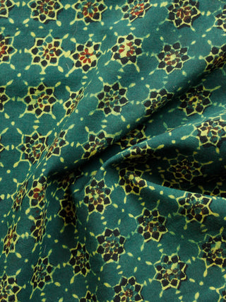 Green Mustard Black Red Ajrakh Hand Block Printed Cotton Fabric Per Meter - F003F1620