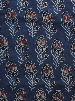 Indigo Black Rust Ivory Ajrakh Hand Block Printed Cotton Blouse Fabric - BPA070