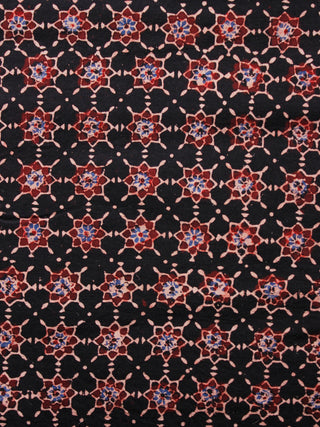 Black Maroon Blue Ivory Ajrakh Hand Block Printed Cotton Fabric Per Meter - F003F1619