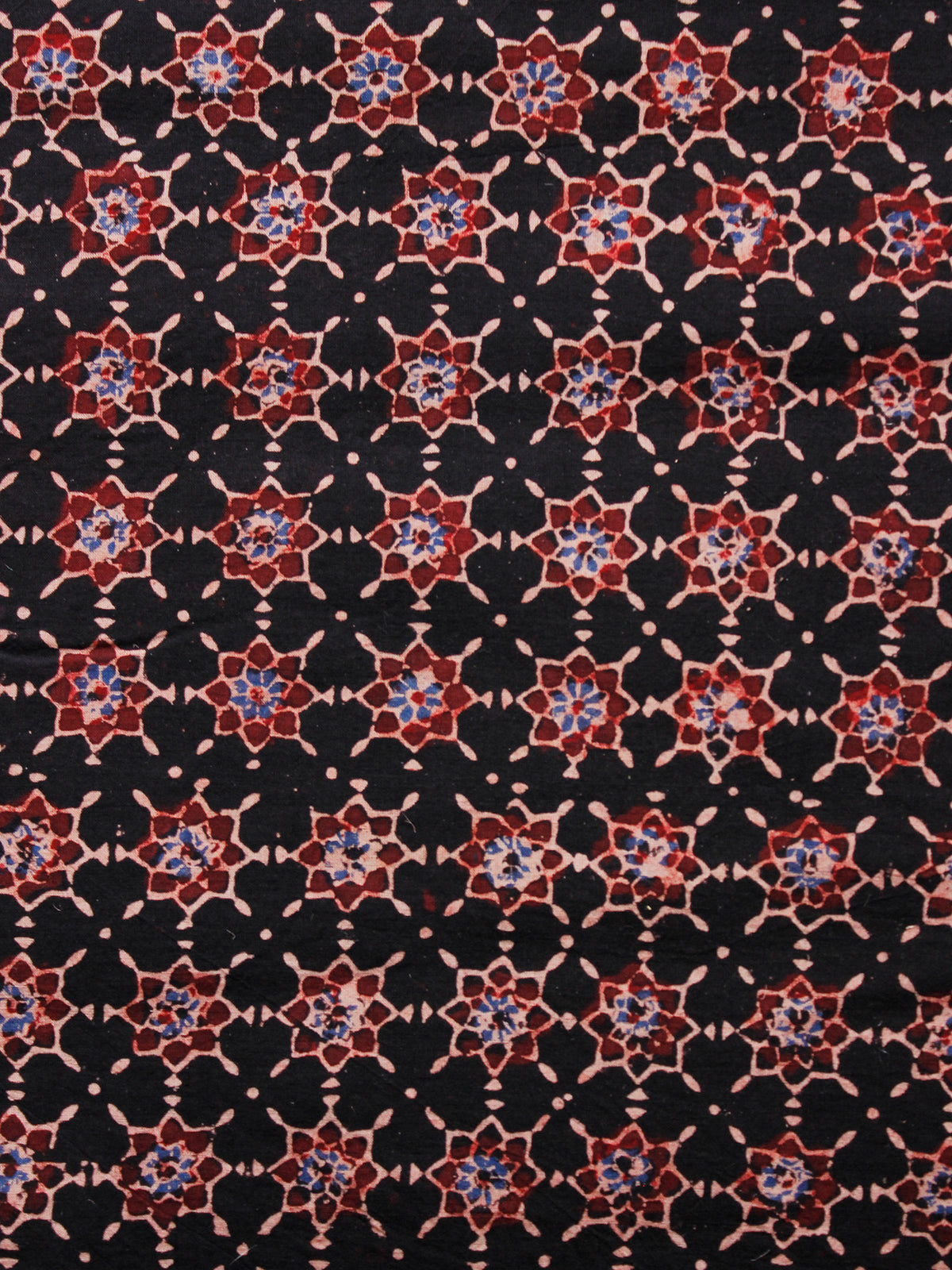 Black Maroon Blue Ivory Ajrakh Hand Block Printed Cotton Fabric Per Meter - F003F1619