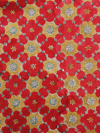 Red Yellow Green Black Hand Printed Cotton Fabric Per Meter - F001F1092