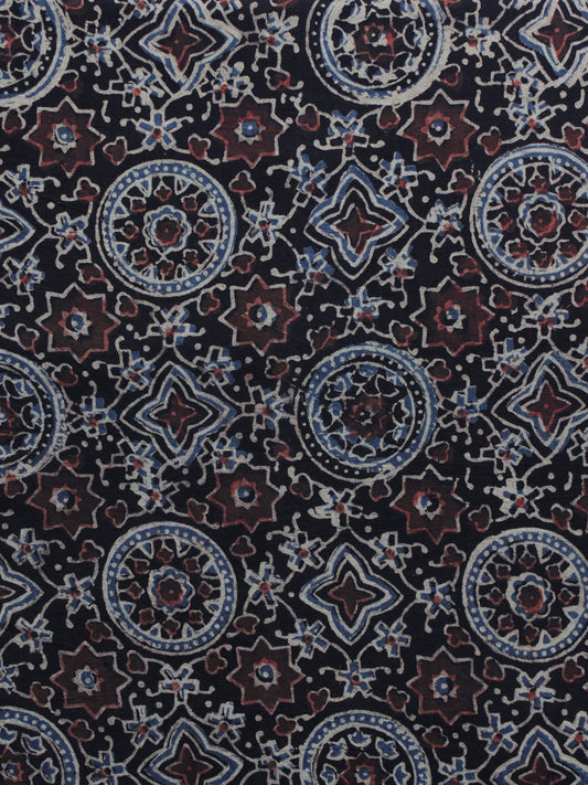 Black Maroon Blue Ajrakh Printed Cotton Fabric Per Meter - F003F1202