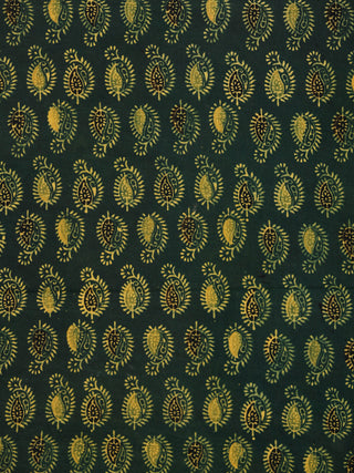 Green Lime Black Ajrakh Hand Block Printed Cotton Fabric Per Meter - F003F1779