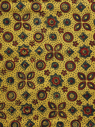 Yellow Maroon Green Ajrakh Hand Block Printed Cotton Blouse Fabric - BPA046