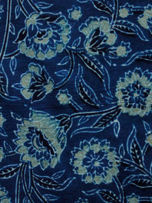 Indigo Sage Green Black Ajrakh Hand Block Printed Cotton Blouse Fabric - BPA0148