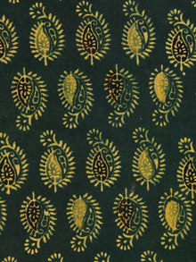 Green Lime Black Ajrakh Hand Block Printed Cotton Fabric Per Meter - F003F1779