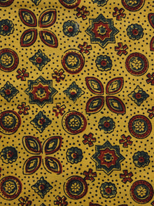 Yellow Maroon Green Ajrakh Hand Block Printed Cotton Blouse Fabric - BPA046