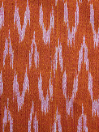 Orange White Pochampally Hand Weaved Ikat Fabric Per Meter - F003F1255