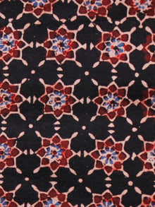 Black Maroon Blue Ivory Ajrakh Hand Block Printed Cotton Fabric Per Meter - F003F1619