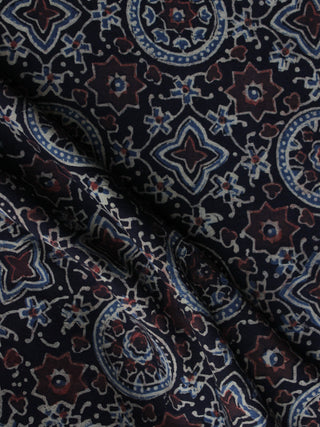 Black Maroon Blue Ajrakh Printed Cotton Fabric Per Meter - F003F1202