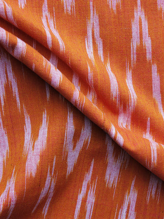 Orange White Pochampally Hand Weaved Ikat Fabric Per Meter - F003F1255