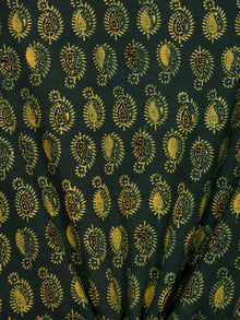 Green Lime Black Ajrakh Hand Block Printed Cotton Fabric Per Meter - F003F1779