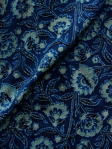 Indigo Sage Green Black Ajrakh Hand Block Printed Cotton Blouse Fabric - BPA0148