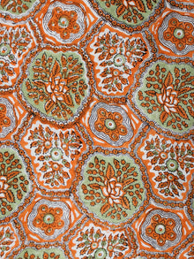 Orange white green  Hand Block Printed Cotton Fabric Per Meter - F001F1917