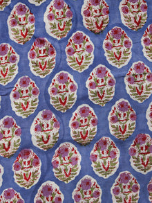 Blue Ivory Green Purple Hand Block Printed Cotton Fabric Per Meter - F001F1093