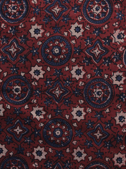 Red Blue Ivory Ajrakh Printed Cotton Fabric Per Meter - F003F1201