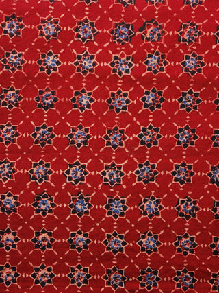 Red Black Blue Ivory Ajrakh Hand Block Printed Cotton Fabric Per Meter - F003F1622