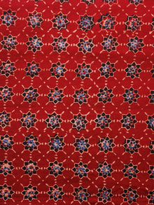 Red Black Blue Ivory Ajrakh Hand Block Printed Cotton Fabric Per Meter - F003F1622