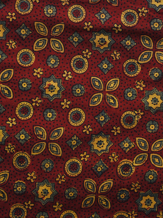 Maroon Yellow Green Ajrakh Hand Block Printed Cotton Blouse Fabric - BPA047