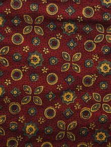 Maroon Yellow Green Ajrakh Hand Block Printed Cotton Blouse Fabric - BPA047