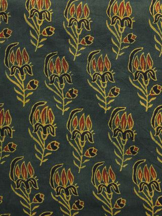 Green Black Rust Yellow Ajrakh Hand Block Printed Cotton Blouse Fabric - BPA071