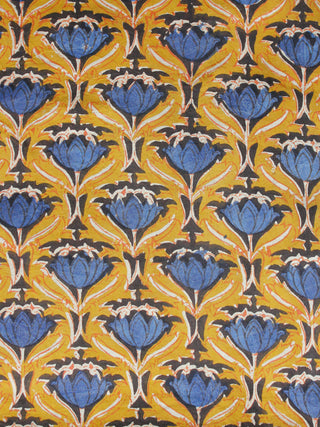 Mustard Indigo Black Ivory Hand Block Printed Cotton Fabric Per Meter - F001F1377