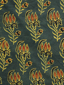 Green Black Rust Yellow Ajrakh Hand Block Printed Cotton Blouse Fabric - BPA071