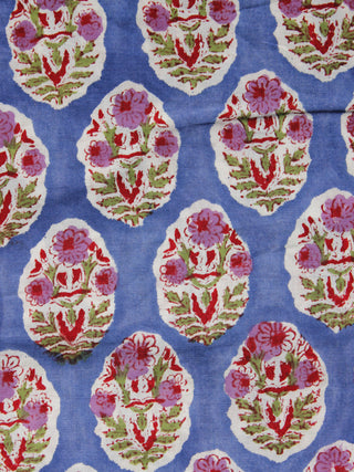 Blue Ivory Green Purple Hand Block Printed Cotton Fabric Per Meter - F001F1093