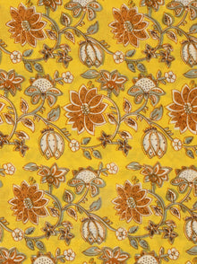 Yellow Rust Green Hand Block Printed Cotton Fabric Per Meter - F001F2037