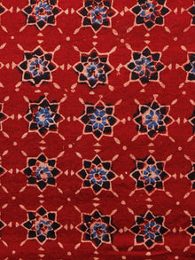 Red Black Blue Ivory Ajrakh Hand Block Printed Cotton Fabric Per Meter - F003F1622