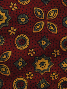 Maroon Yellow Green Ajrakh Hand Block Printed Cotton Blouse Fabric - BPA047