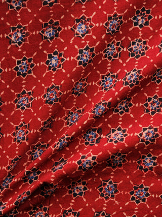 Red Black Blue Ivory Ajrakh Hand Block Printed Cotton Fabric Per Meter - F003F1622