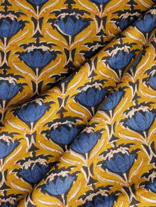 Mustard Indigo Black Ivory Hand Block Printed Cotton Fabric Per Meter - F001F1377