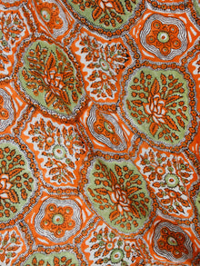 Orange white green  Hand Block Printed Cotton Fabric Per Meter - F001F1917