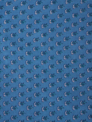 Blue White Green Hand Block Printed Cotton Fabric Per Meter - F001F2038