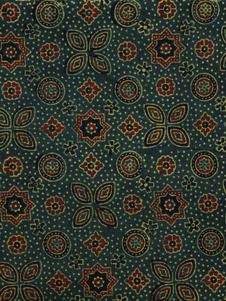 Green Maroon Yellow Ajrakh Hand Block Printed Cotton Blouse Fabric - BPA048