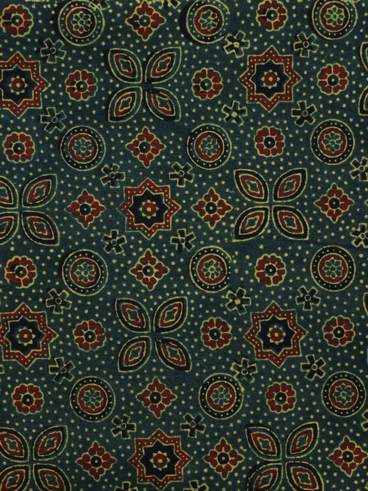 Green Maroon Yellow Ajrakh Hand Block Printed Cotton Blouse Fabric - BPA048