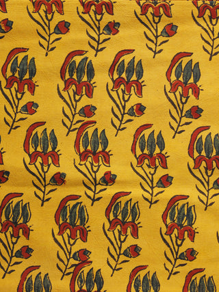 Yellow Black Red Blue Ajrakh Hand Block Printed Cotton Blouse Fabric - BPA072
