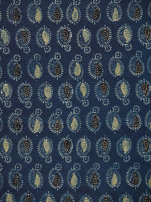 Indigo Black Lime Ajrakh Hand Block Printed Cotton Fabric Per Meter - F003F1781