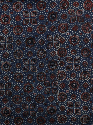 Blue Red Black Ajrakh Printed Cotton Fabric Per Meter - F003F1204