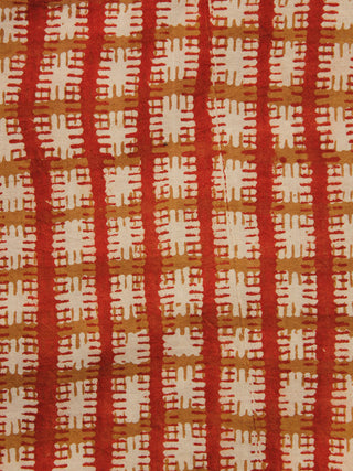 Rust Orange Beige Hand Block Printed Cotton Fabric Per Meter - F001F1094