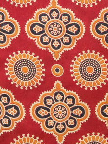 Red Peach Ivory Black Ajrakh Hand Block Printed Rayon Fabric Per Meter - F003F1550