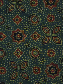 Green Maroon Yellow Ajrakh Hand Block Printed Cotton Blouse Fabric - BPA048