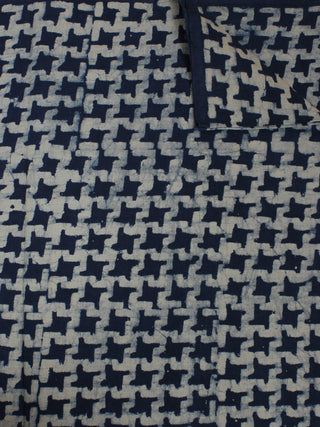 Indigo White Hand Block Printed Cotton Cambric Fabric Per Meter - F0916009